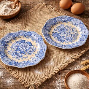 Spode Floral Plates Made in England- Jasmine & British Flowers Poppy - Set of 2